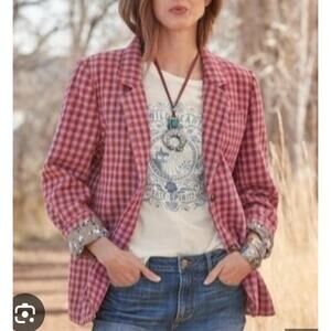 Sundance Lisa Pink Plaid Wool Blend Blazer